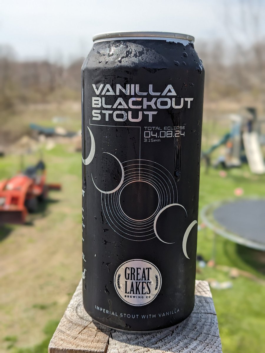 Brewery: Great Lakes (Cleveland, OH) Beer: Vanilla Blackout Stout Style: stout ABV: 10.5% Analysis: super dark & rich malt with a creamy smooth mouthfeel & a layer of vanilla before returning to a malt finish. Best Situation: get a little buzz while the moon hides the sun.