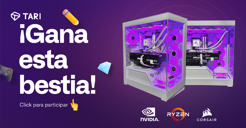 tari's tweet photo. Gana un PC personalizado, una edición limitada, perfecta para gaming, crear y minar Tari desde el día 1.

Incluye:
✨4090 GTX
✨Ryzen 7950x3D
✨64GB DDR5

Entra ahora en: https://t.co/8A0oihr6kj