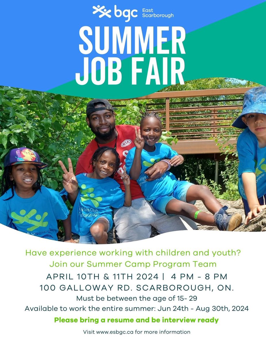 Summer #JobFair by @bgc_es at 100 Galloway Rd for ages 15-29 on April 10&11 from 4-8PM. Bring your resume and be interview ready! 

Read the poster carefully for details.

#SummerJob #Youth