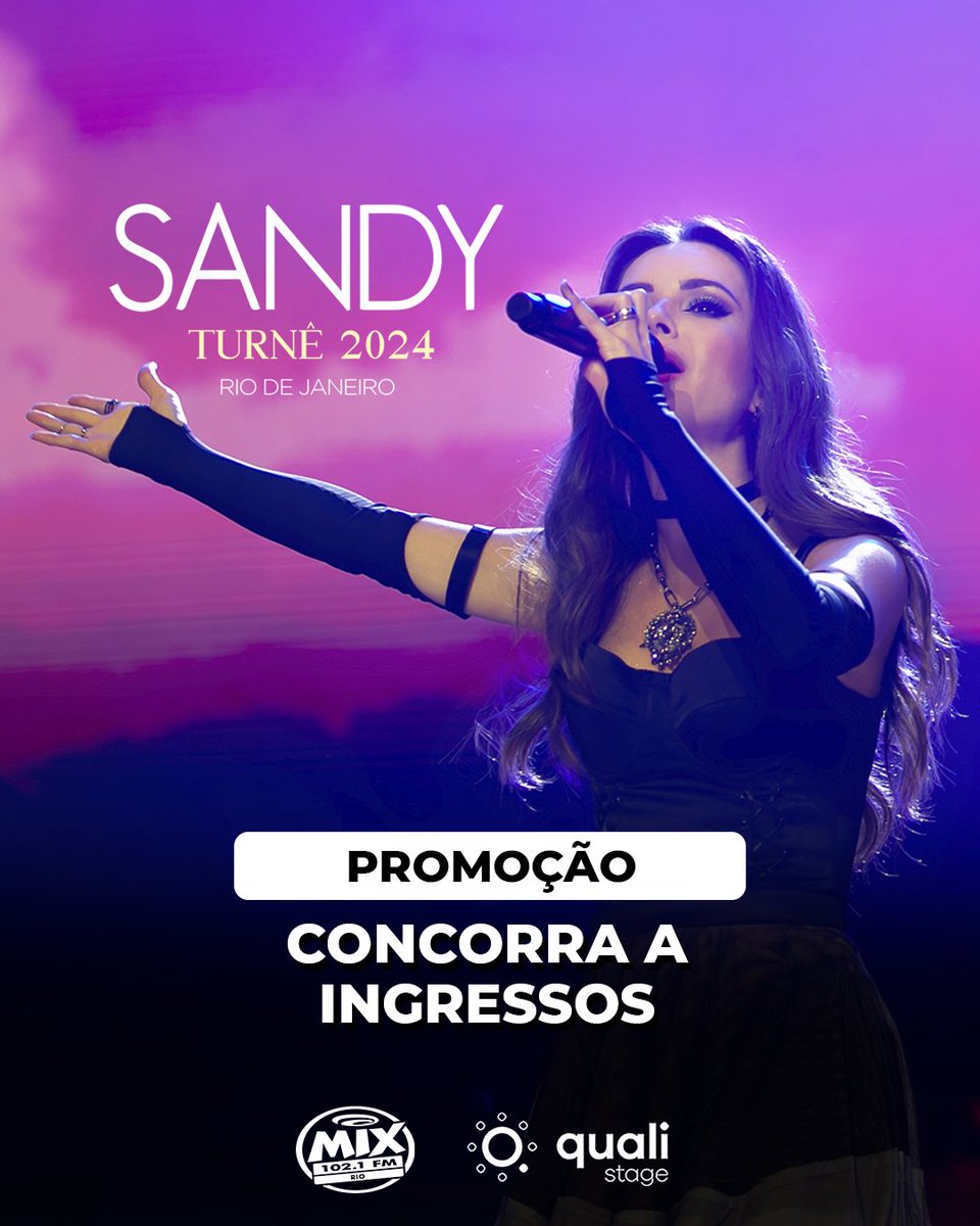 Se liga!! No dia 12 de abril a cantora Sandy vai subir no palco do Qualistage para um showzaço!! E a Mix vai liberar quatro ingressos para uma pessoa curtir muito essa noite especial.➡abre.ai/jqb7