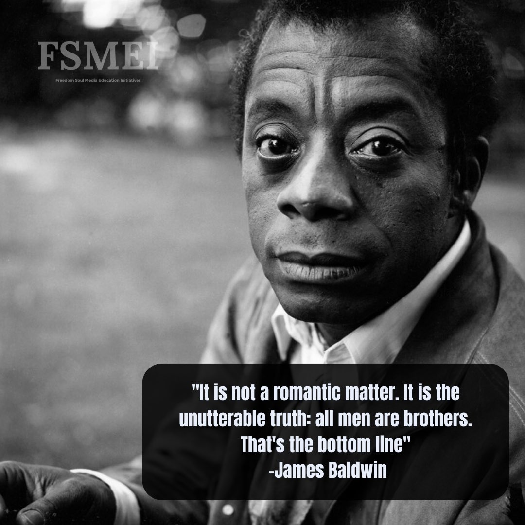 FreedomSoulMEI's tweet photo. "It is not a romantic matter. It is the
unutterable truth: all men are brothers. That's the bottom line" -James Baldwin

-

#tysonamir #freedomsoulmedia #fsmei #blackboypoems #education #educationreform #blackexcellence #consulting #bayarea #sfbayarea  #cartergwoodson 
#poetry https://t.co/94TfbVXBof