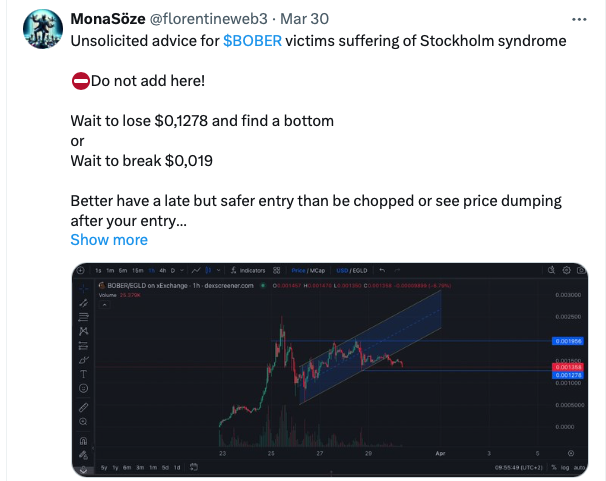 You were warned about $BOBER

✅low liquidity&amp;fake pumps in a poor community
✅whales dumping
✅weak PA

You need to learn to zoom out

If your business is in a 3rd world country like #MVX you can't expect good ROI+safety

Play the game but protect capital

MVX is dead this cycle