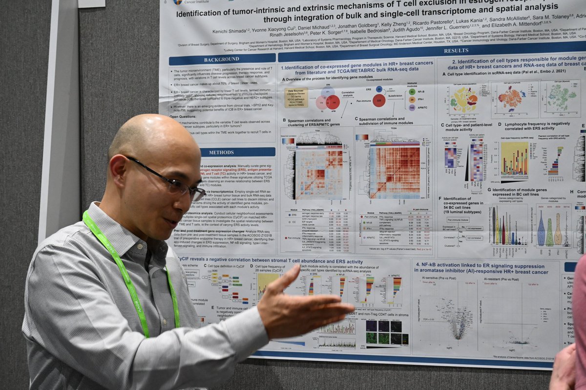 Ludwig @harvardmed's @shimada_kenichi discussed his spatial and gene expression analysis of the mechanisms by which ER+ breast tumors keep the immune system's T cells at bay at a poster session at #AACR24