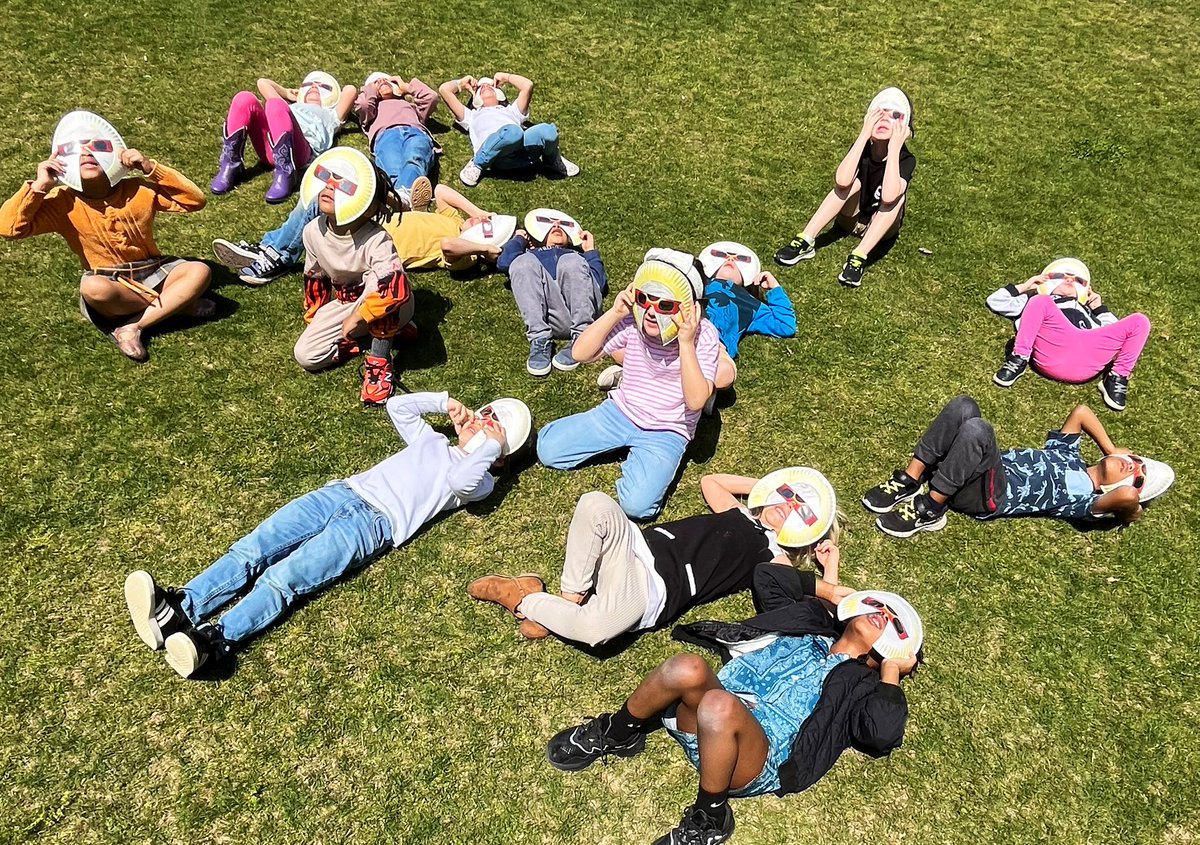 What a wonderful day! 🫶🏼 Thank you @apsupdate for our special solar glasses, so we could enjoy seeing the 🌙 and ☀️ together in this stellar event! 🎉 Our “solar stroll” @APSGardenHills ended quite leisurely as we enjoyed our viewing on the field. 😎 #SolarEclipse2024 @aps_OEL