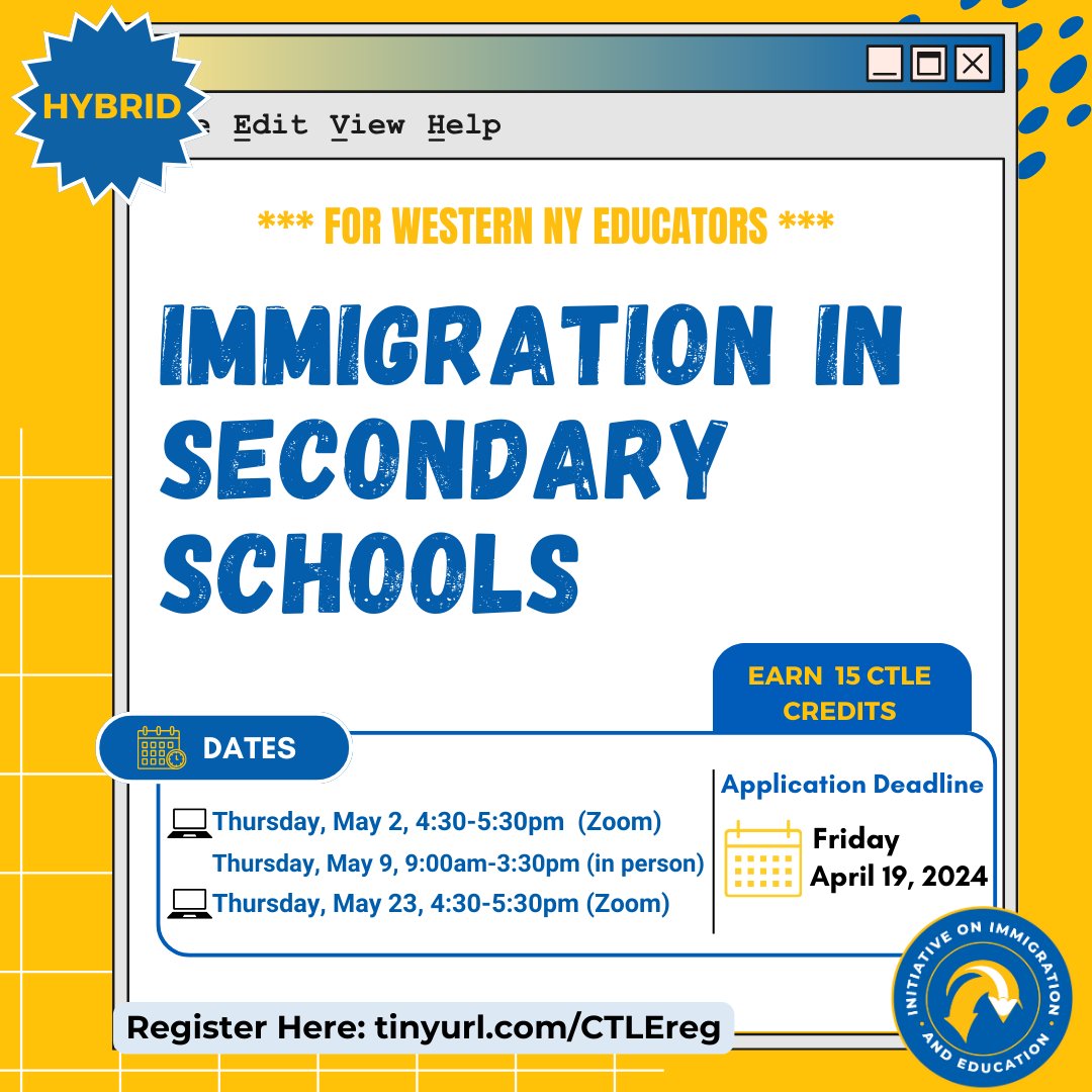 cuny_iie's tweet photo. 📚 Attention NY Educators! Join CUNY-IIE's "Immigration in Secondary Schools" CTLE course. Learn advocacy, support for immigrant students, and empowerment strategies. 

Sign up now: https://t.co/jzxo0OjEw5

Let's empower students together! 💪 #CTLECourse #ImmigrationEducation https://t.co/ytmwHGDAw7