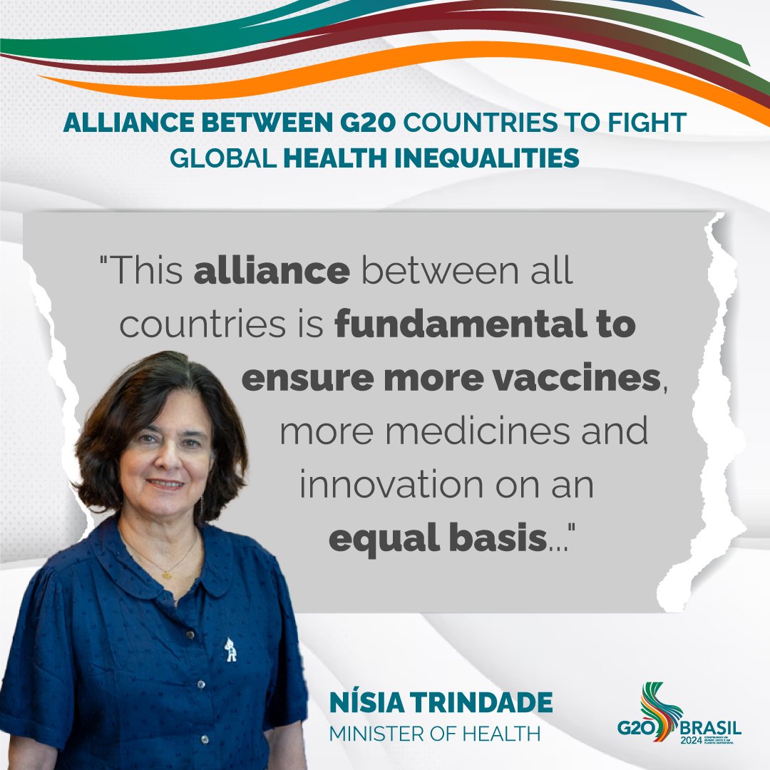 💉🩺 The reduction of inequalities in health is a priority for the Brazilian presidency of the G20! The creation of an Alliance for Vaccine Production seeks to improve national health systems' readiness to face future challenges #G20Brasil