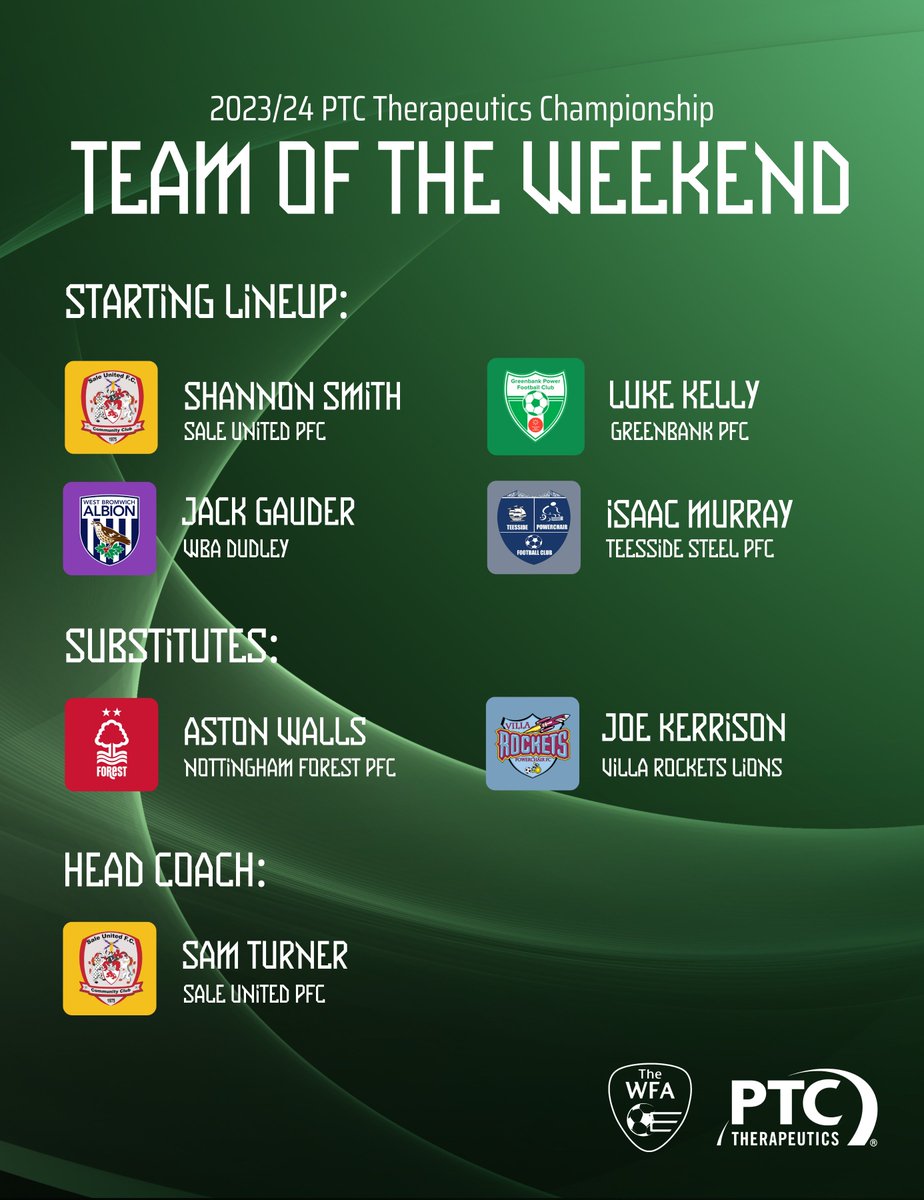 Proudly introducing the Team of the Weekend for Gameweek 4️⃣ of the 2023/24 @PTCBio Championship! 🤩🔶 𝐒𝐭𝐚𝐫𝐭𝐢𝐧𝐠 𝐥𝐢𝐧𝐞𝐮𝐩: Shannon Smith Luke Kelly Jack Gauder Isaac Murray 𝐒𝐮𝐛𝐬: Aston Walls Joe Kerrison 𝐂𝐨𝐚𝐜𝐡: Sam Turner #PowerchairFootball