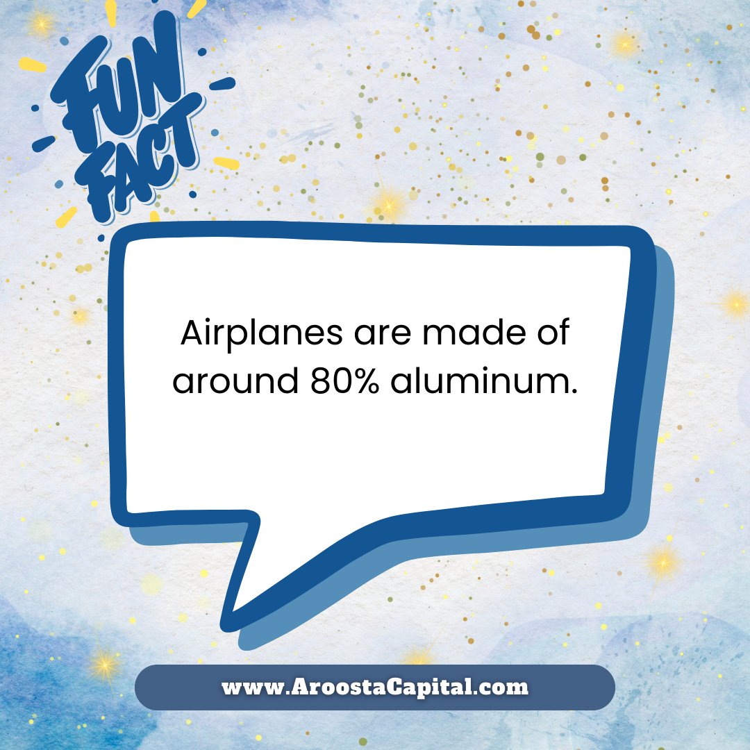 Aluminum in the Air 

Airplanes are made up of almost 80% aluminum! Discover aircraft's light and sturdy nature. #AviationFacts #AluminumCraft