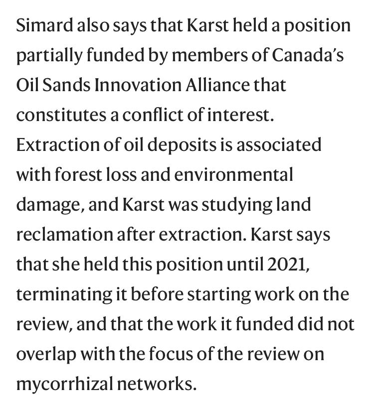 In the recent Nature News article, Simard accused me of a COI to cast suspicions of my motives. This was offside. A thread.