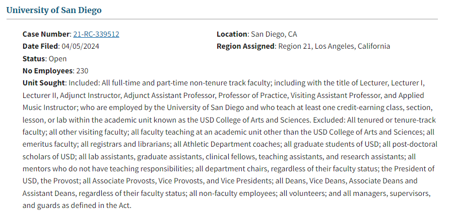 NEW: 230 Faculty at University of San Diego are forming a union and joining @SEIU @SEIU721