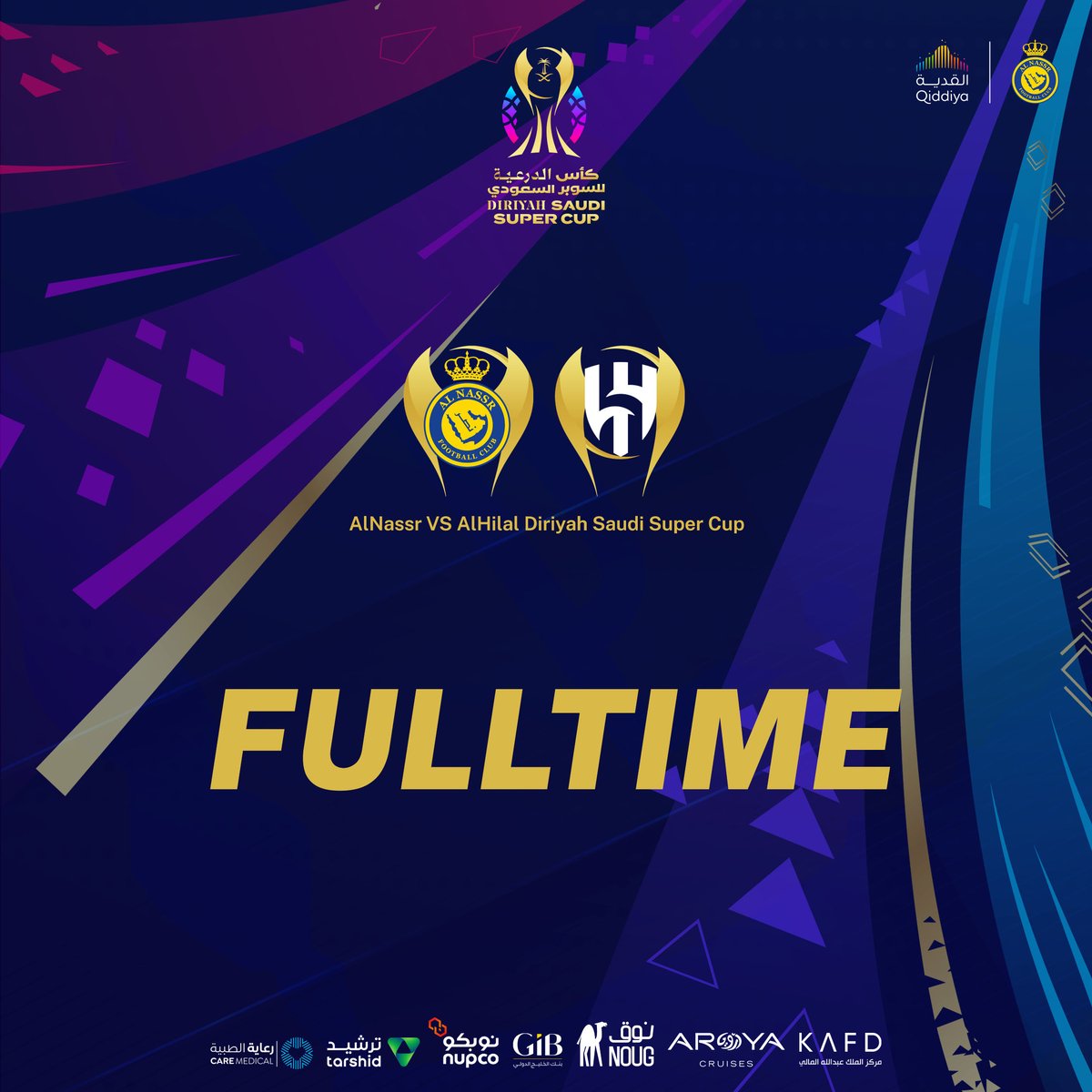 🔚 | نهايـة المواجهة! النصر 1 - 2 الهلال #النصر_الهلال⁩ | ⁦#AlNassrAlHilal⁩ ⁧#كأس_الدرعية_للسوبر_السعودي⁩