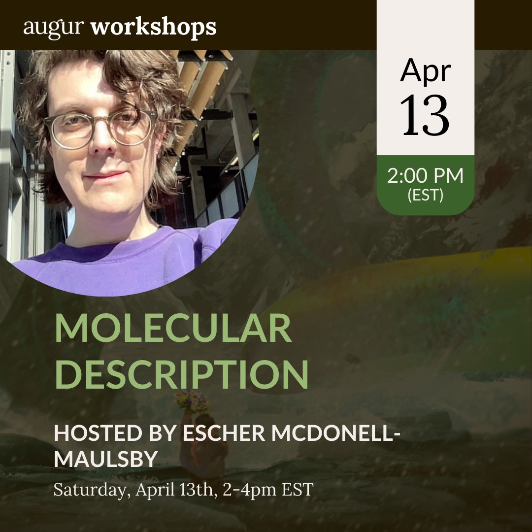 Join us this Saturday, April 13th at 2pm (EST) for our Molecular Description Workshop, hosted by our very own Escher McDonell-Maulsby! Tickets are available NOW on eventbrite! Get yours here: eventbrite.com/e/molecular-de…