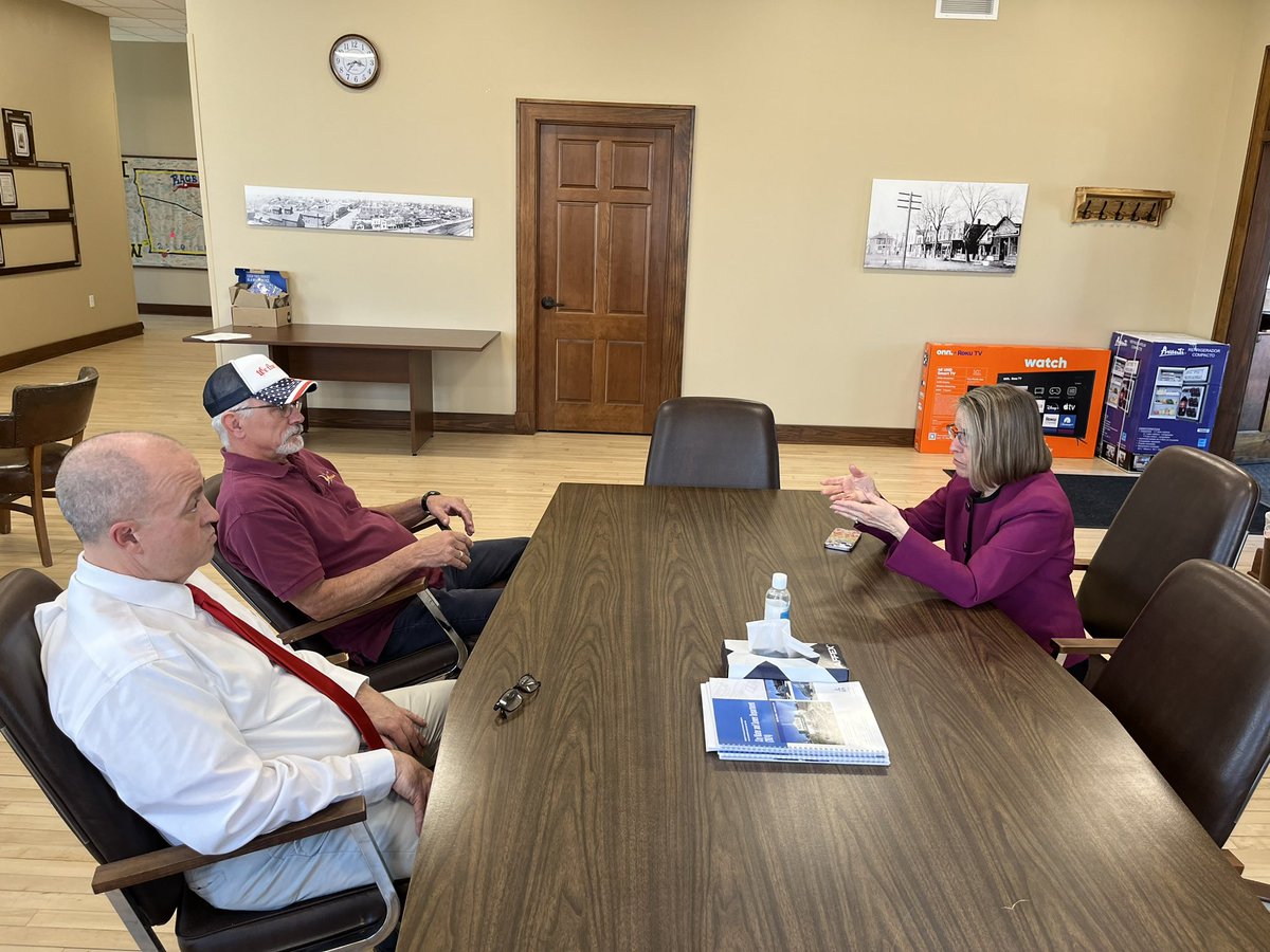 Just wrapped up a productive meeting with Wilton city leaders, including Mayor Stanley! Even in a city with just under 3,000 residents, we've managed to secure $2 million for a key road infrastructure project. #Iowa