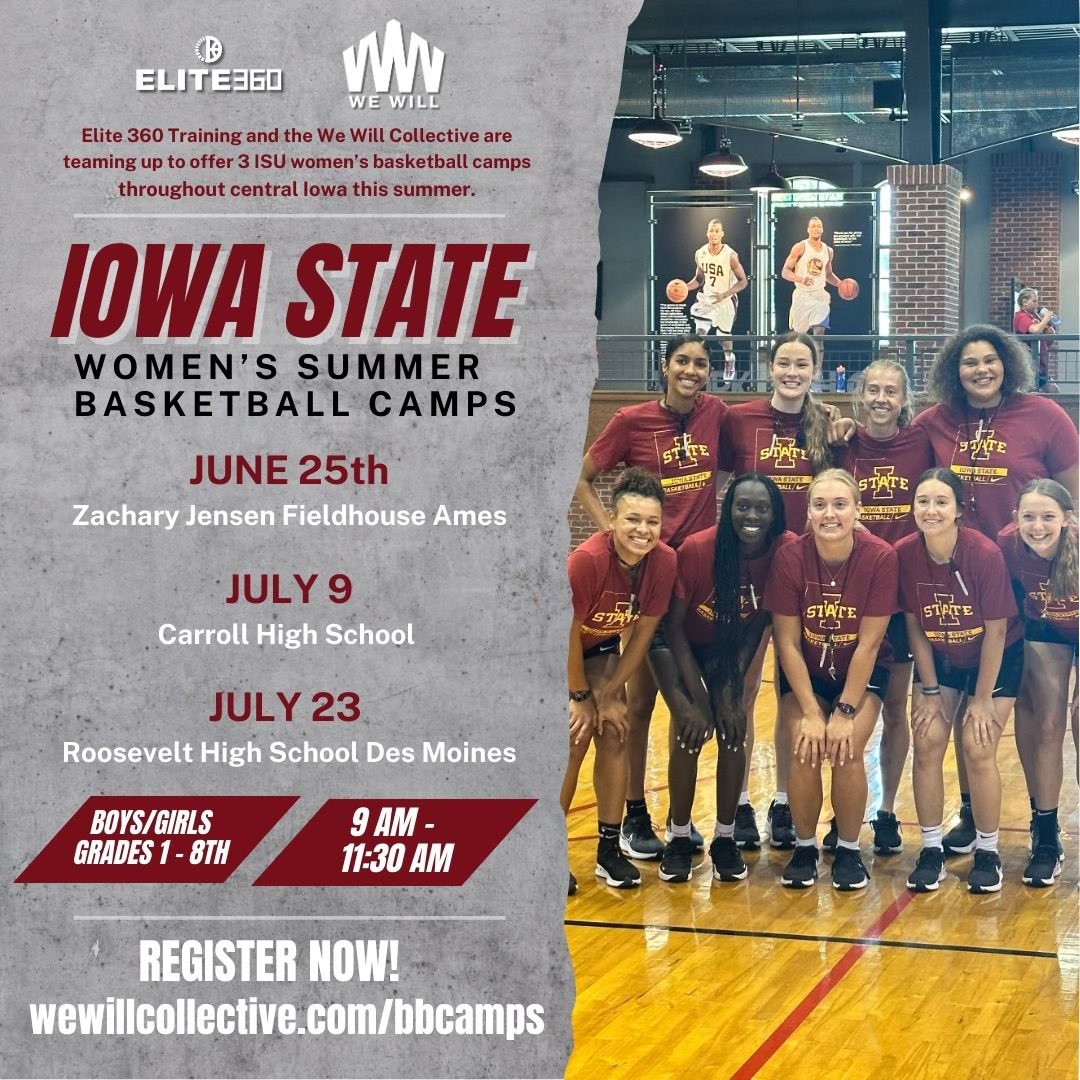 Don't wait to register for a @WeWillCllective @CycloneWBB summer basketball camp! 🏀 (the Ames camp is almost FULL! 😱) Register your spot today! 🔗 wewillcollective.com/bbcamps