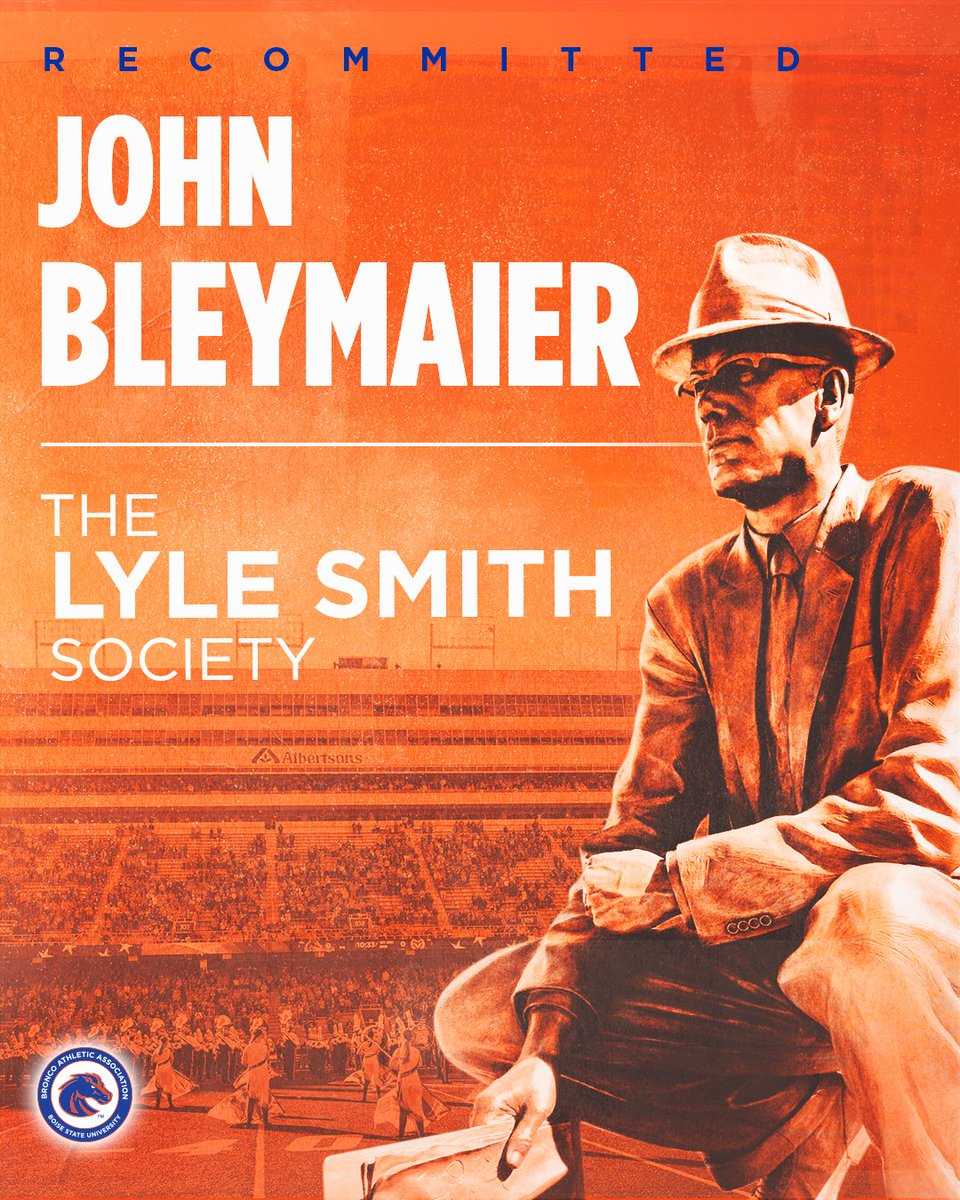 Bronco Nation ‼️ Join us in thanking John Bleymaier for recommitting his investment as a Lyle Smith Society member! We are grateful for John’s contribution to @BroncoSportsFB, @BroncoSportsWBB and @BroncoSportsGYM student-athletes🔹🔸 #UNBRIDLED | #BleedBlue | #WhatsNext