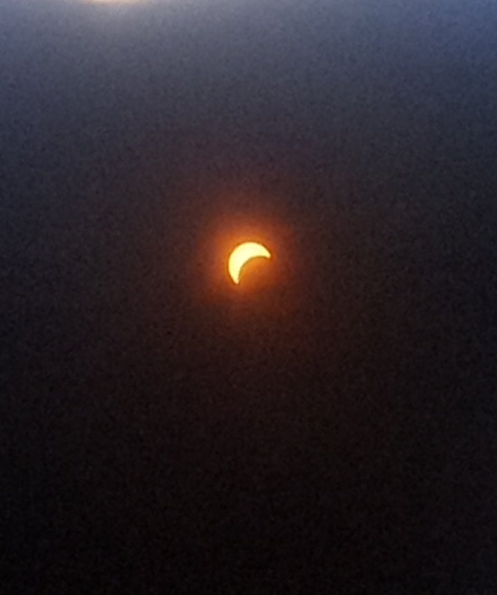 I had an older pair of iso glasses on me for the eclipse today! Got a good pic through one of the lenses 🌙