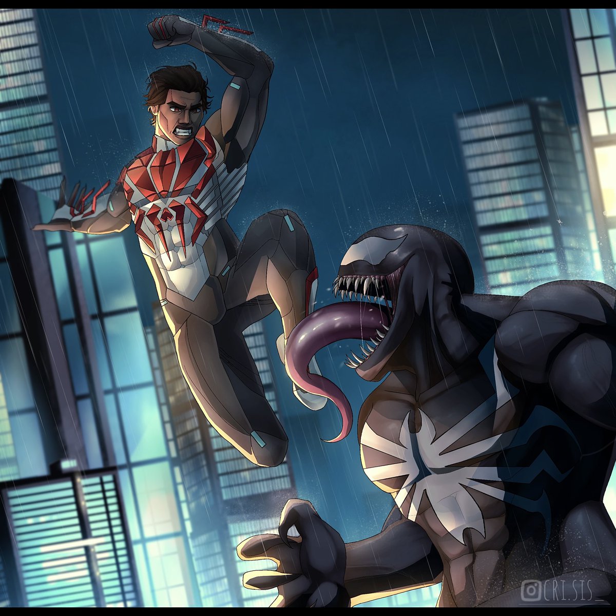 Venom VS Spider-Man 2099, who would win? 
This was for a friend’s DTIYS💕 on insta a additional mini comic is included 
#MiguelOHara #migueloharafanart #Spiderman2099 #venom