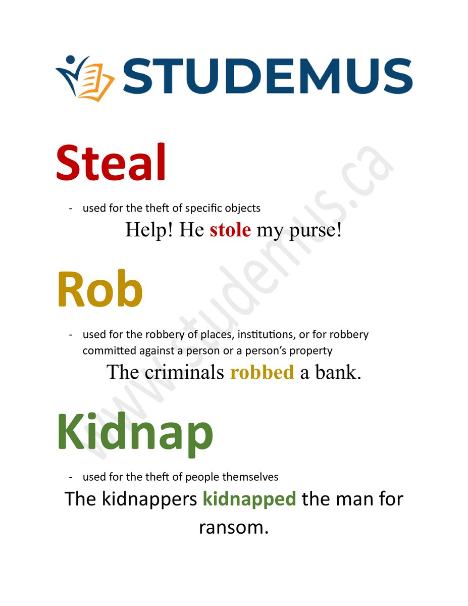 steal / rob / kidnap studemus.ca/tutoring-child… #LearnEnglish #English #englishteacher