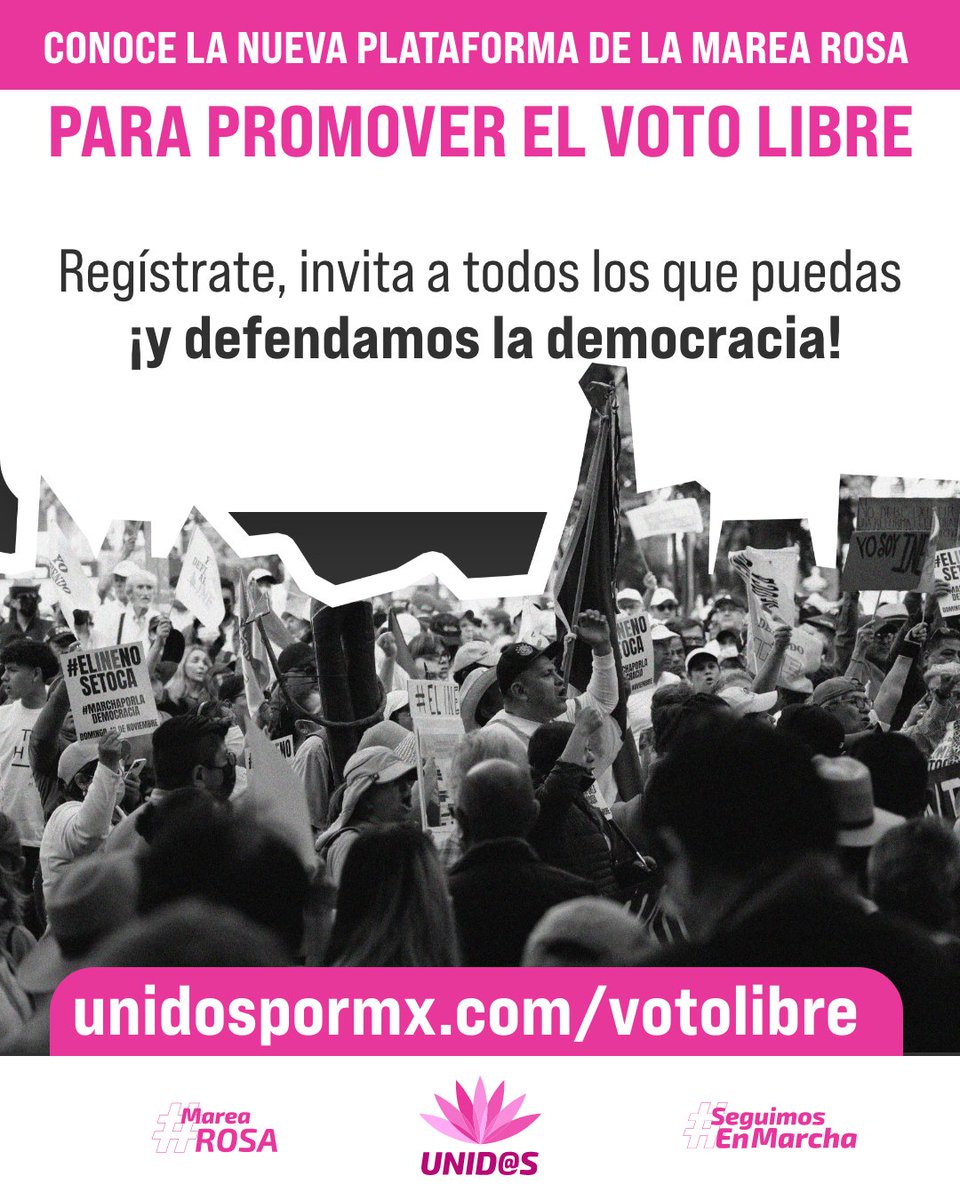 ¿Ya comenzaste tu #RedDemocrática? Recuerda registrarte en unidospormx.com/votolibre/ y motivar a todos tus contactos para que juntos defendamos el #VotoLibre Somos #MareaRosa y #SeguimosEnMarcha