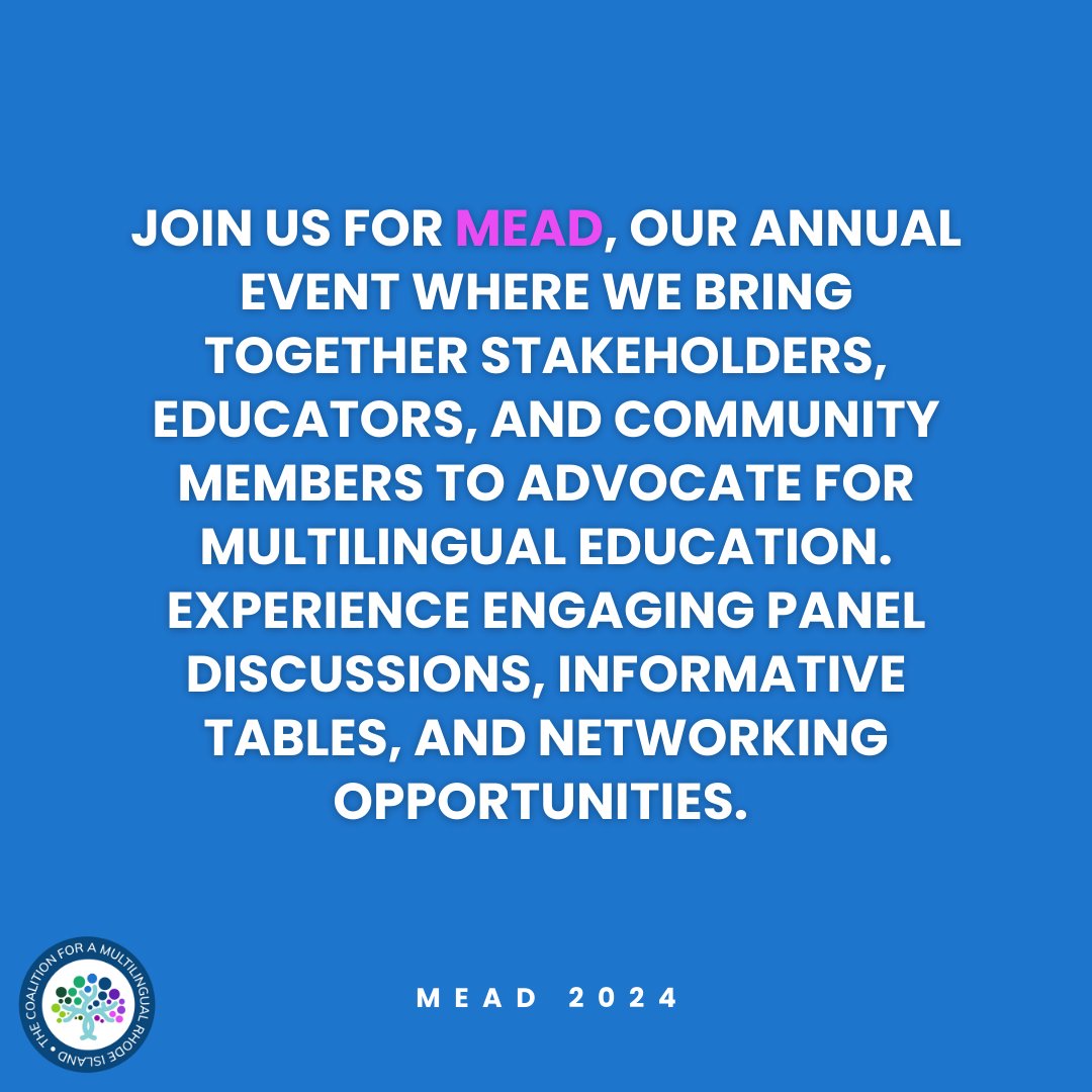 MultilingualRI's tweet photo. Don't miss out on the biggest event of the year! Join us TOMORROW at the Rhode Island State House for #MEAD2024! Get ready for an afternoon packed with advocacy, networking, and empowering conversations about multilingual education. See you there from 2-5 pm!
#MultilingualRI https://t.co/Wk17xagA1J