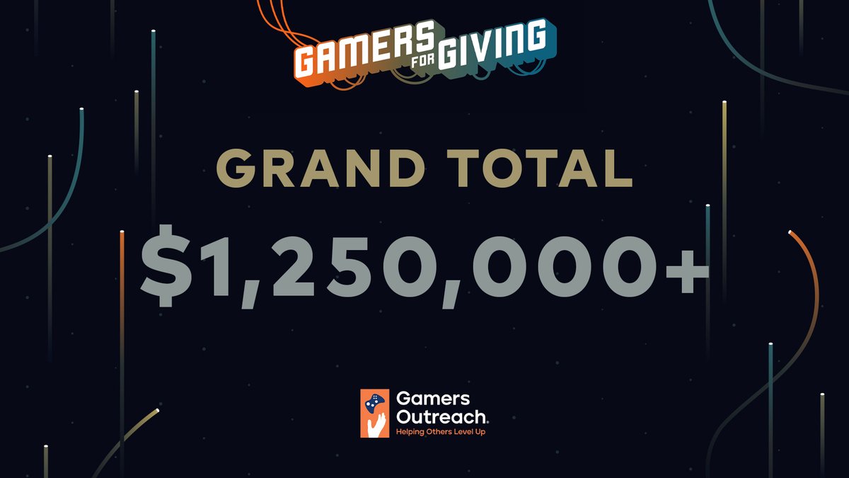 🚨 GRAND TOTAL 🚨

Thank you to everyone who joined us for #GFG2024

The generosity of gamers around the world continues to make play possible for those who need it most.

Together we raised over $1.25 million FOR THE KIDS! The most we have ever raised during a fundraising event!