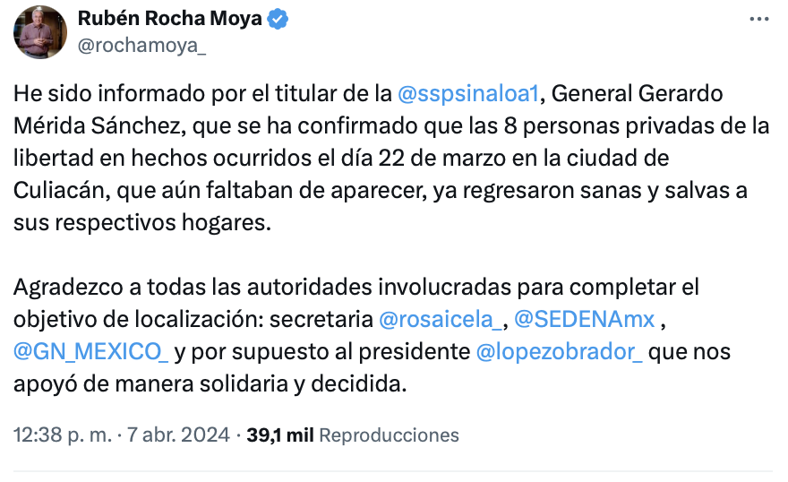 Abrimos hilo 🧵| ¡MINTIERON! Aún no vuelven a casa los ocho desaparecidos el 22 de marzo como lo dijo @rochamoya_ y @sspsinaloa1