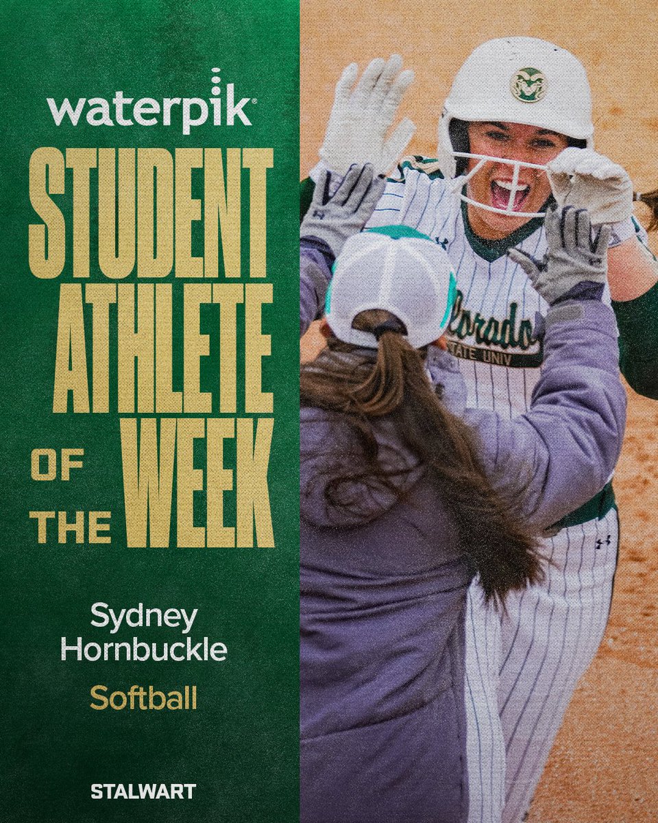 Congrats to @CSUSoftball's Sydney Hornbuckle on being named this week's @Waterpik Student-Athlete of the Week!🐏 Sydney went 5 for 6 with 3 home runs & 5 RBI on the weekend helping the team run-rule New Mexico twice! 👏 #Stalwart x #CSURams