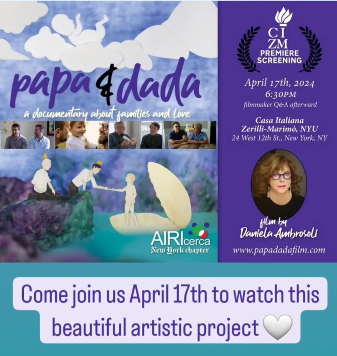 NYC's premiere screening of Papa&Dada is coming up!😍 Secure your seat at casaitaliananyu.org/events/
