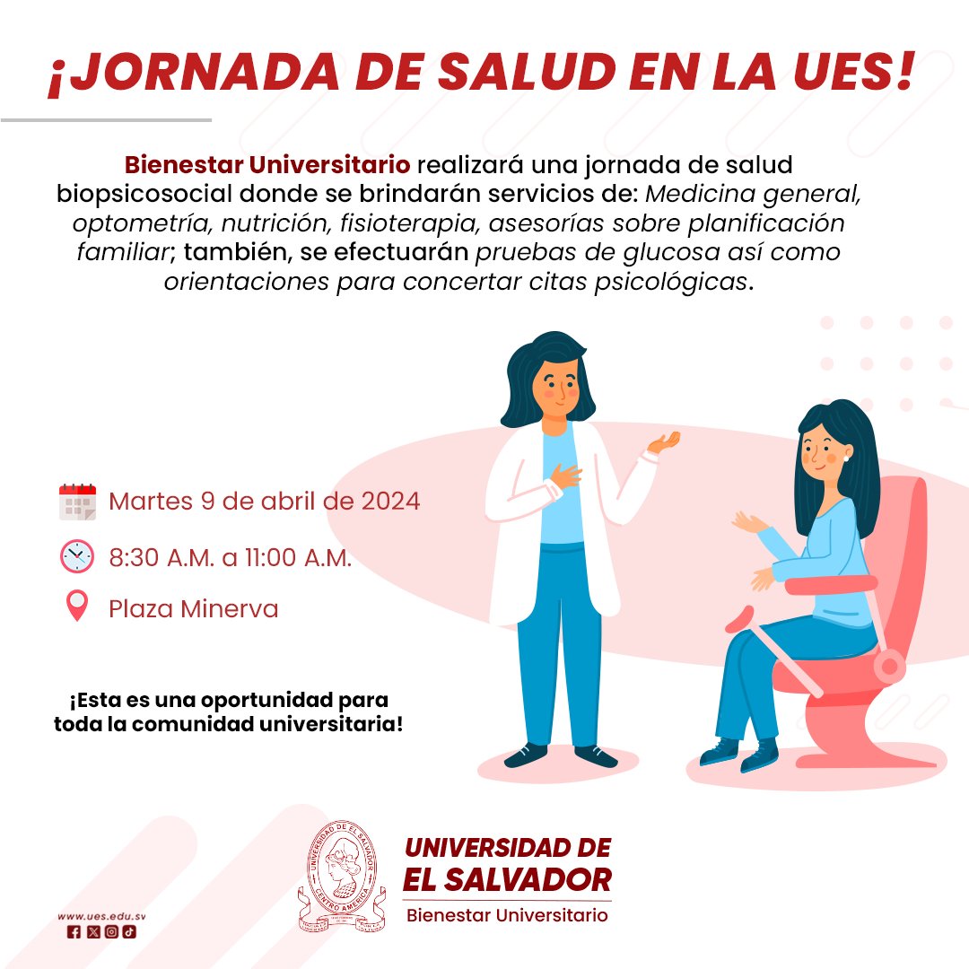 ¡Atención comunidad universitaria! 🎓🌟 ¿Buscas cuidar tu salud integral? ¡Entonces esta invitación es para ti! 🍏💪  Bienestar Universitario te invita a participar en nuestra jornada de salud biopsicosocial. 🌿👩‍⚕️👨‍⚕️