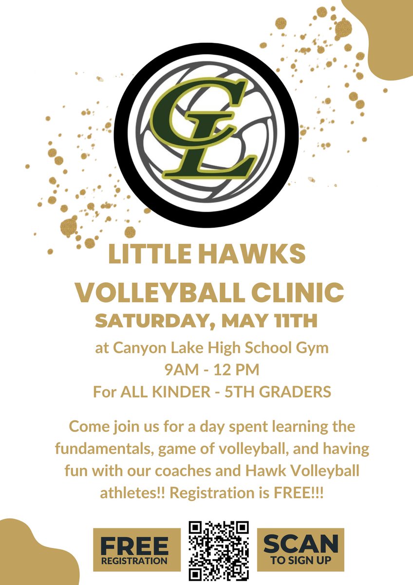 We are hosting a FREE clinic for all current Kinder-5th graders! Come join us May 11th for a fun filled day! See flyer for details and to sign up online! #LifeIsBetterAtTheLake #TogetherWeThrive #Comalisd