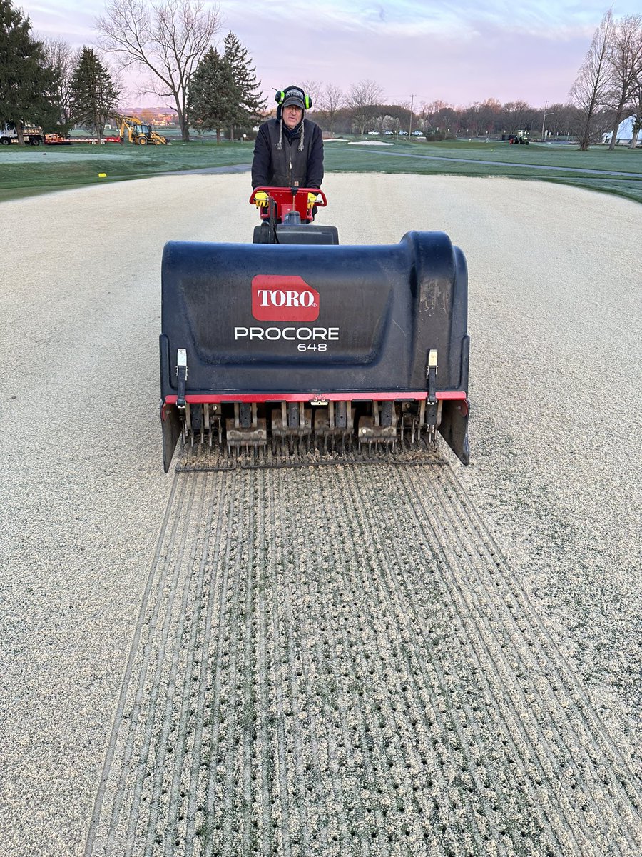 OGCgrounds's tweet image. A cold start to spring aerification wrapped up beautifully during the solar eclipse. Greens deep and solid tined, fertilized, topdressed while fairways got a solid tine with @earthworksturf 5-4-5 coming tomorrow. OGC is ready for the season! @Gmanos86