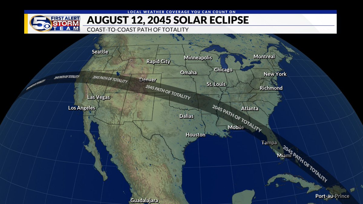WKRGEd's tweet image. WAIT FOR THE 2045 ECLIPSE: The path of totality will cross right over our Lower Alabama and Northwest Florida Counties. Keep your solar glass and dust them off in 21 years. #SolarEclipse #TotalSolarEclipse2045
@WKRG
#alwx #mswx #flwx