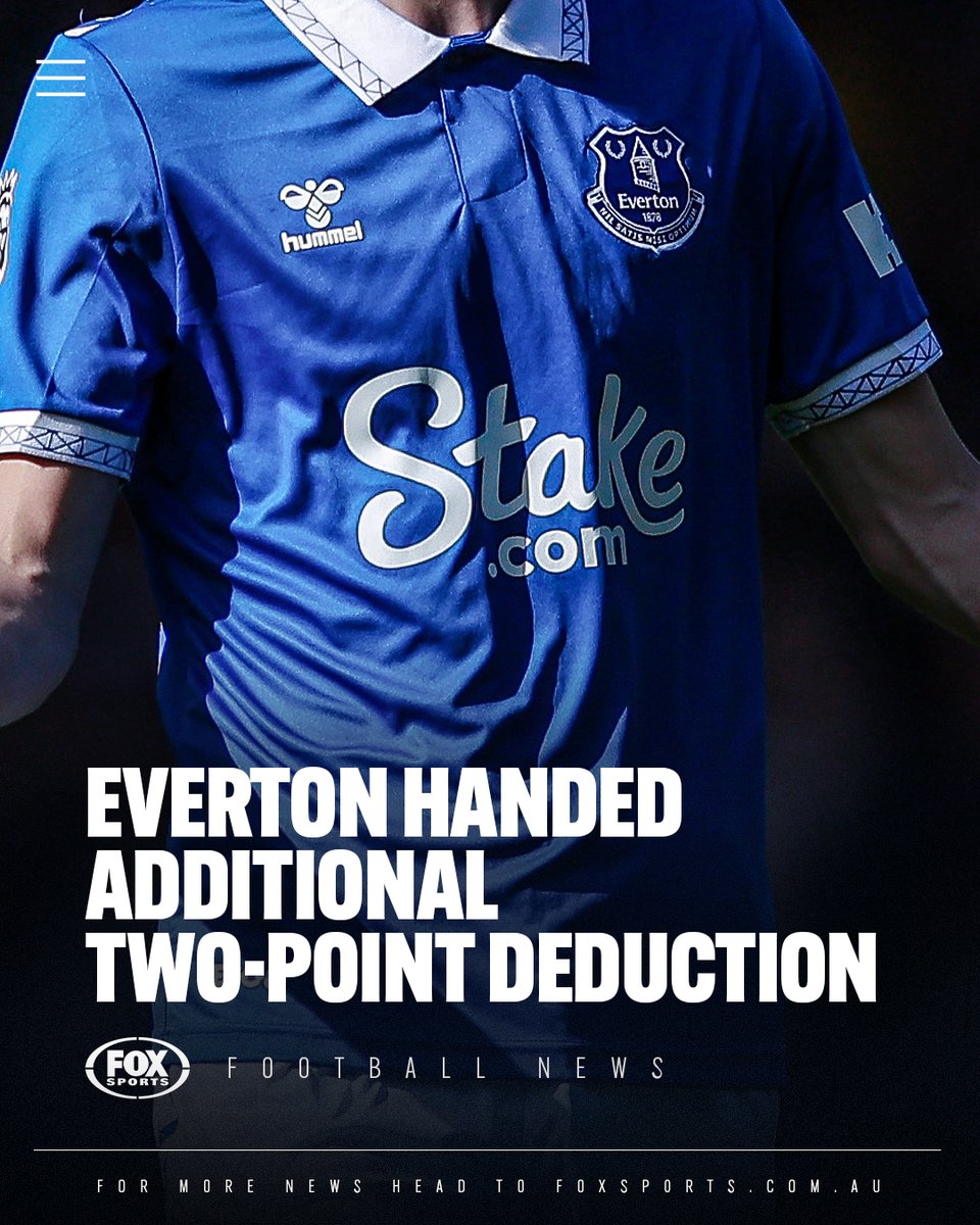 Everton have been given an additional 2 point deduction for a breach of the Premier League’s profitability and sustainability rules. The Merseyside club is now just two points above the relegation zone with 7 games left to play this season. Read More 👉 bit.ly/3TIFdBO