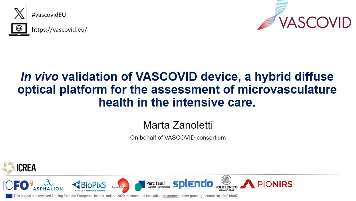 Excited to share the in vivo validation of our VASCOVID device!  Let’s advance microvasculature health monitoring in the intensive care.  Join @Ramartula today at 6:00 PM. @ulugeyik @ICFOnians @CriticsTauli #vascovidEU #OpticaBiophotonics24