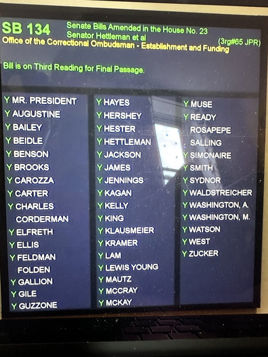 LET’S GO, MARYLAND!!!  SB 134 - creating the Office of the Correctional Ombudsman - is on to the Governor!!!!!

#PrisonOversight