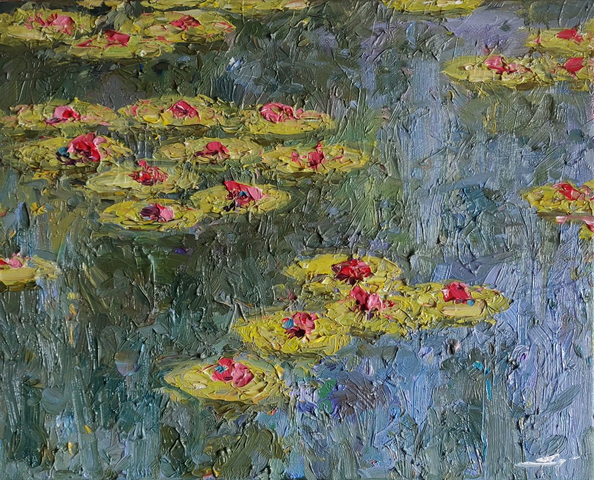 Waterlilies 16 x 20 inches Oil on Stretched Canvas #oilpainting #interiordesign #wallart #impressionism #waterlilies