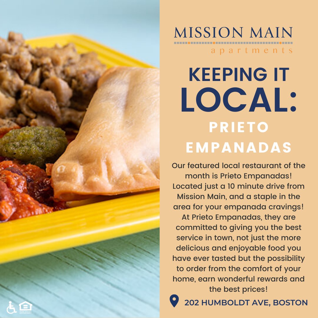 MissionMainApts's tweet image. Happy #NationalEmpanadaDay 🥟 Head over to Prieto Empanadas to celebrate - you will not be disappointed! #SupportLocal #LocalBusinessSpotlight #BostonFoodie #BostonMA #BostonEats