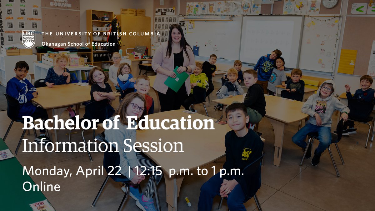 Join us for an information session to learn more about #UBCO’s 16-month Bachelor of Education. This session is designed to provide you with insights into the admissions requirements, application process, program highlights and more: education.ok.ubc.ca/2024/04/02/bac…