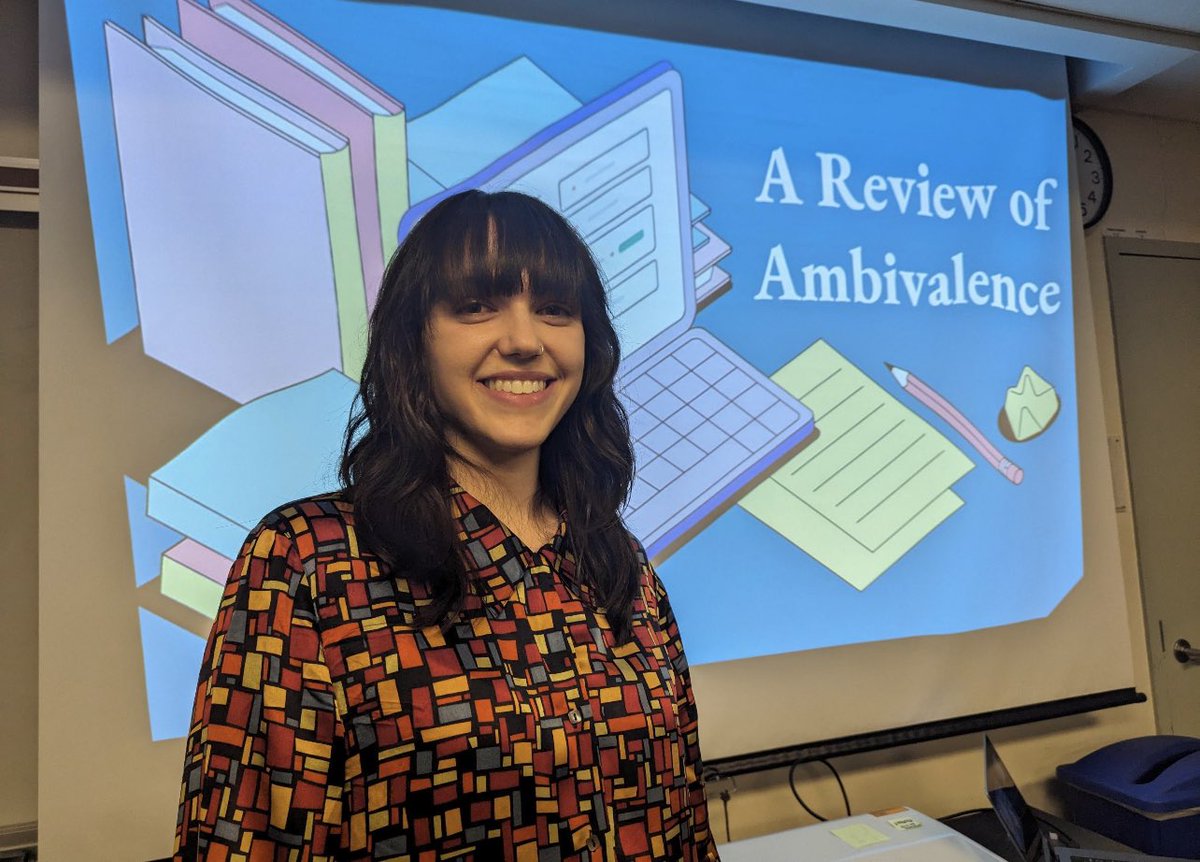 Hurray to second-year PhD student Lia Crowley for presenting her thesis proposal titled, “A Review of Ambivalence” at Brown Bag today! So interesting! 🤓

#IOatBaruch #BaruchPride