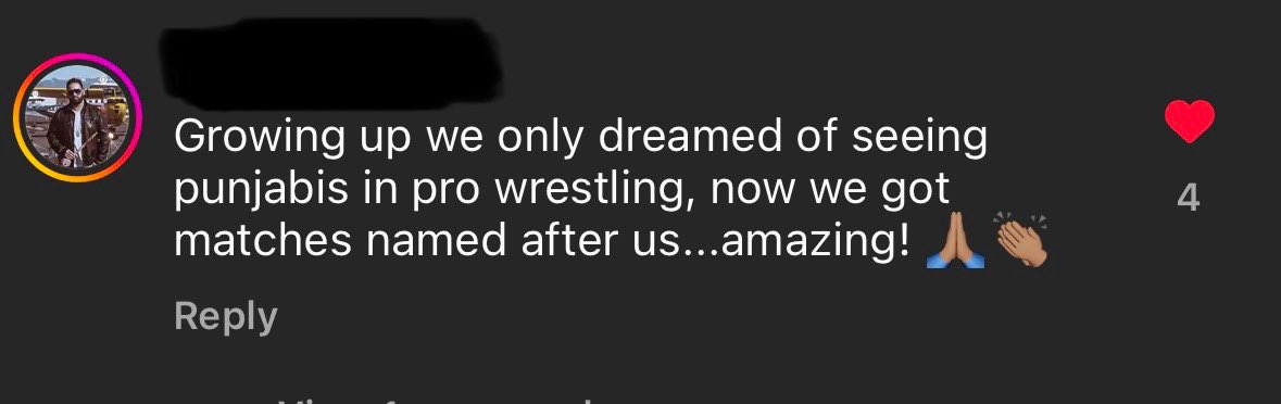 Representation matters ✊🏾 Messages like this remind us that we’re doing our job. whether it was on WWE or making a Bhangra entrance at AEW, or Bhangra at the biggest independent wrestling promotions such as @defyNW / @GCWrestling_ we’re proud to represent our people. ✊🏾