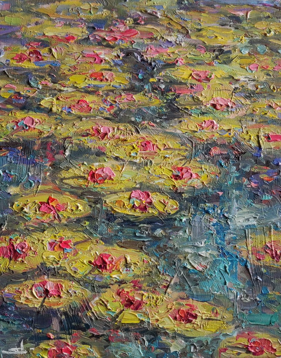 Waterlilies 16 x 20 inches Oil on Stretched Canvas #oilpainting #interiordesign #wallart #impressionism #waterlilies