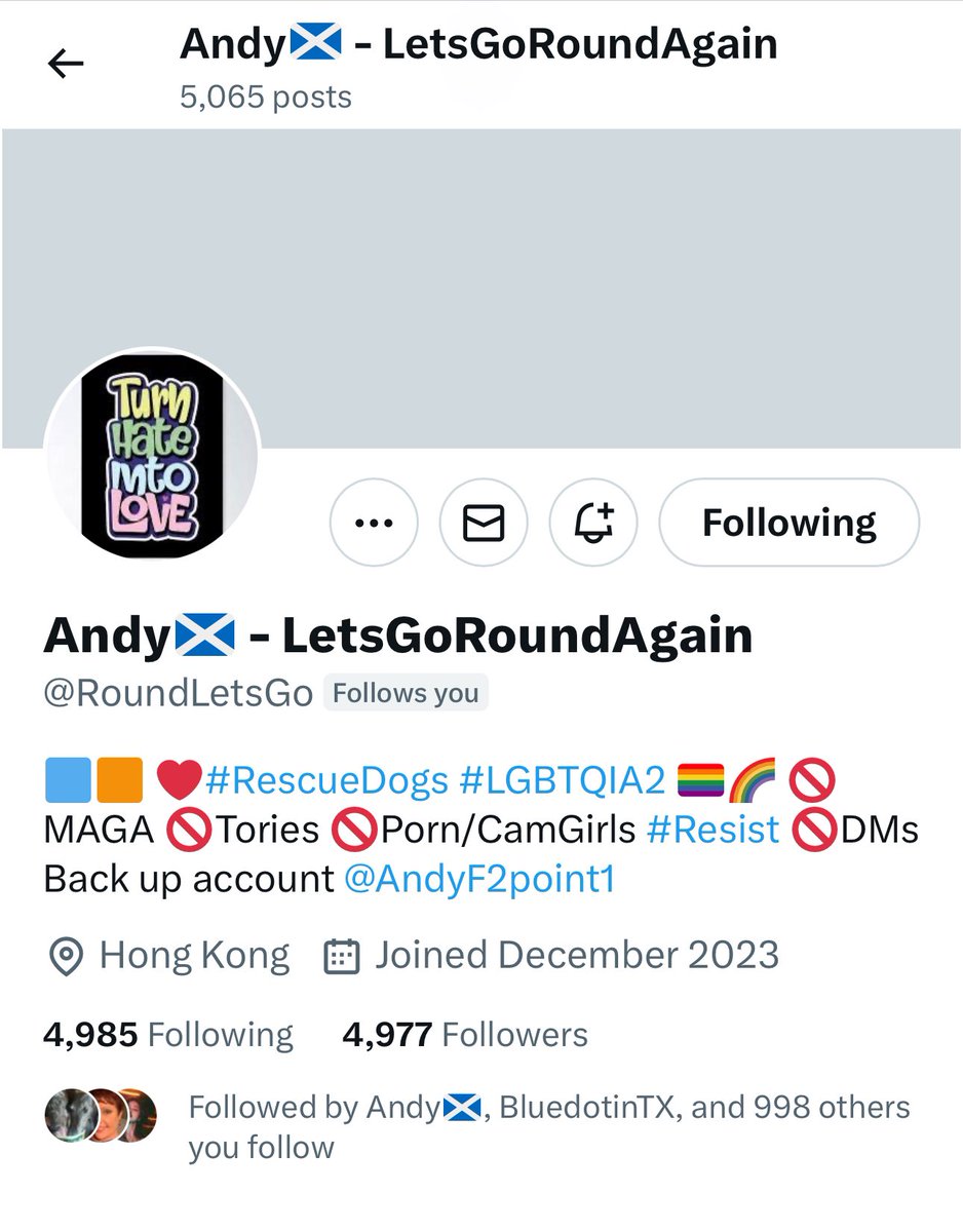 Andy @RoundLetsGo only needs 23 more likeminded followers to reach 5K 💙REPOST💙