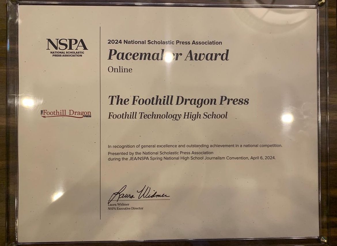Did someone say Pacemaker winners? The Foothill Dragon Press has won yet another Online Pacemaker Award for Year 15 at the Kansas City NSPA conference! #goated