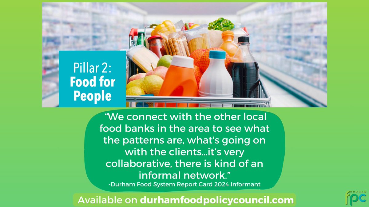 Here's another snapshot from the Durham Food System Report Card!
The second chapter focuses on Food for People: the Food Sovereignty principle which places the objective of food security at the centre of food system policy and planning. 
#foodsystems #foodsecurity #durhamregion