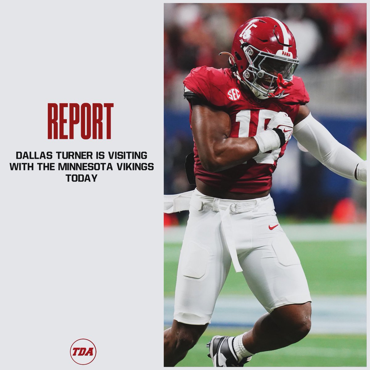 Alabama EDGE Dallas Turner is visiting the Minnesota Vikings today.