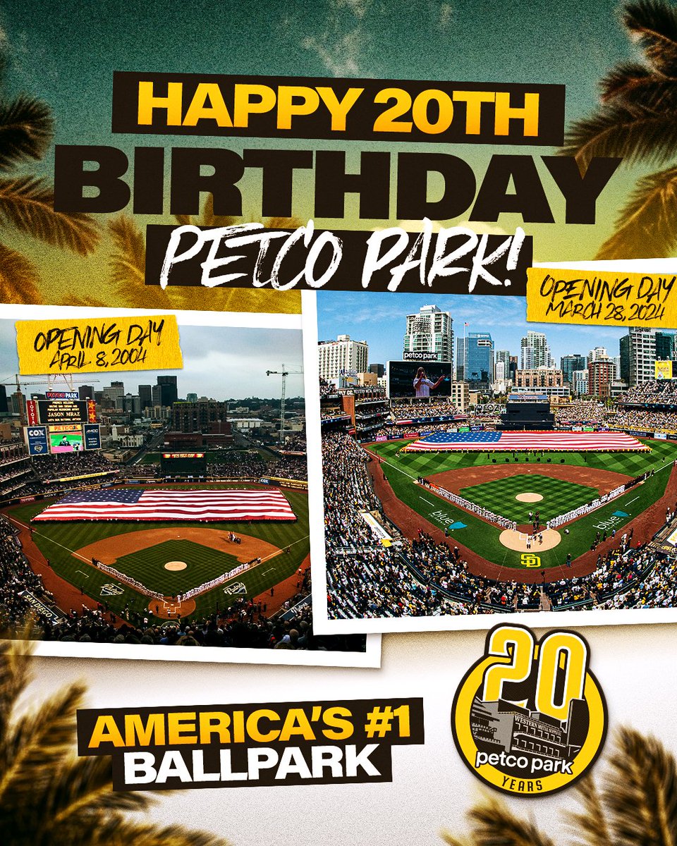 On this day in 2004, America’s No. 1 Ballpark officially opened to Padres fans. Happy 20th birthday, @PetcoPark! 🥳