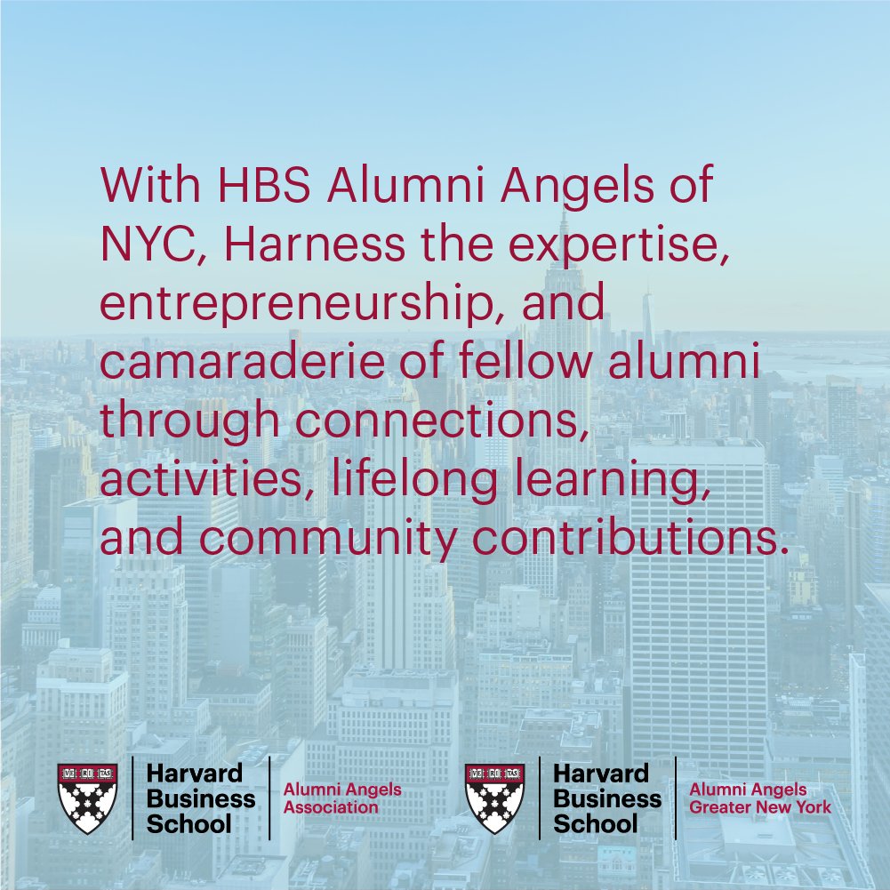 With HBS Alumni Angels of NY, harness the expertise, entrepreneurship, and camaraderie of fellow alumni through connections, activities, lifelong learning, and community contributions. hbsangelsny.com