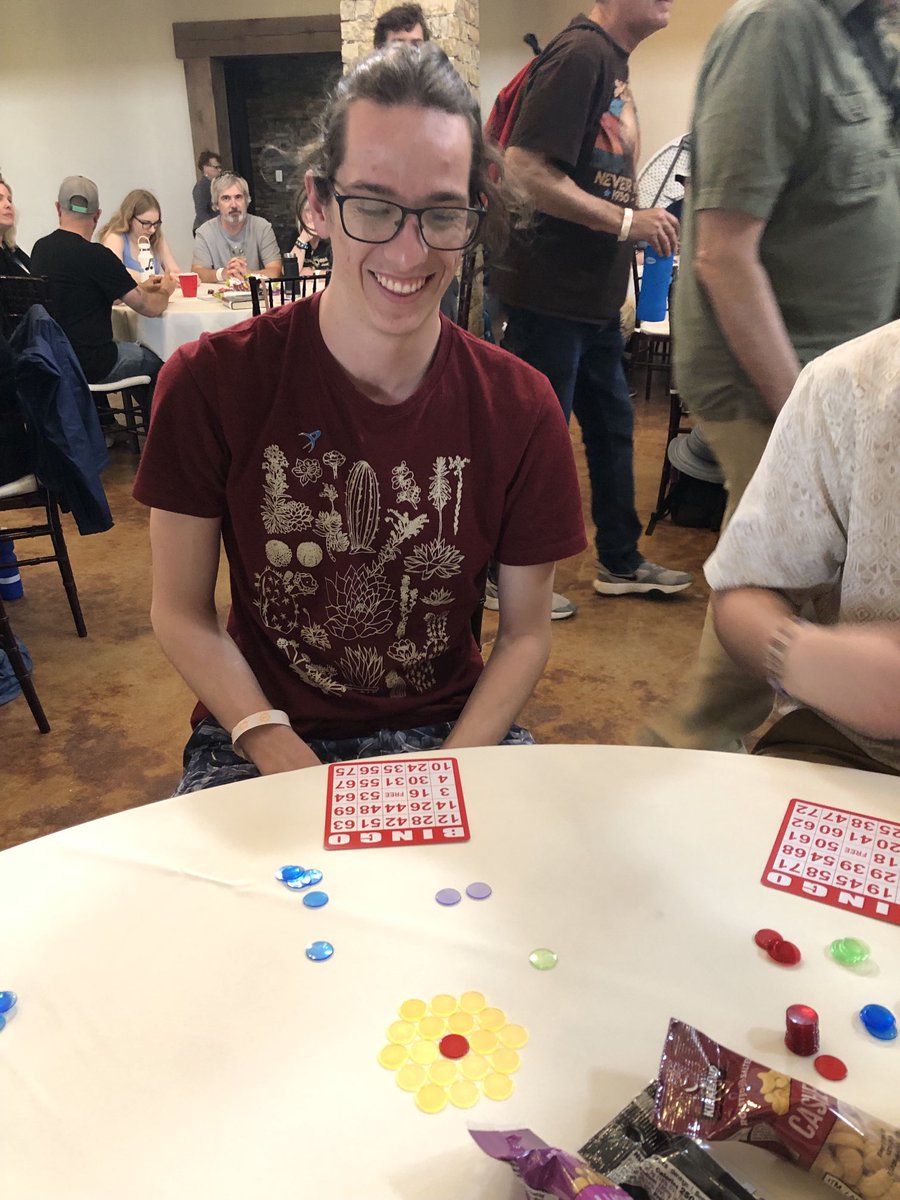 My nephew Ben Hammel models JWST with the chips during space bingo at #eclipseorama