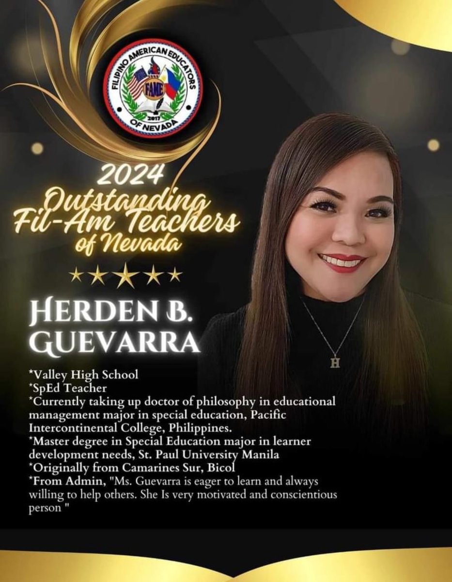 Congrats 🎉 to Ms.Herden Guevarra for being recognized as one of the most outstanding Filipino American 🇵🇭🇺🇸teachers in Nevada 2024!👏👏👏#vikingproud #FilipinoAmericanPride #NevadaEducators