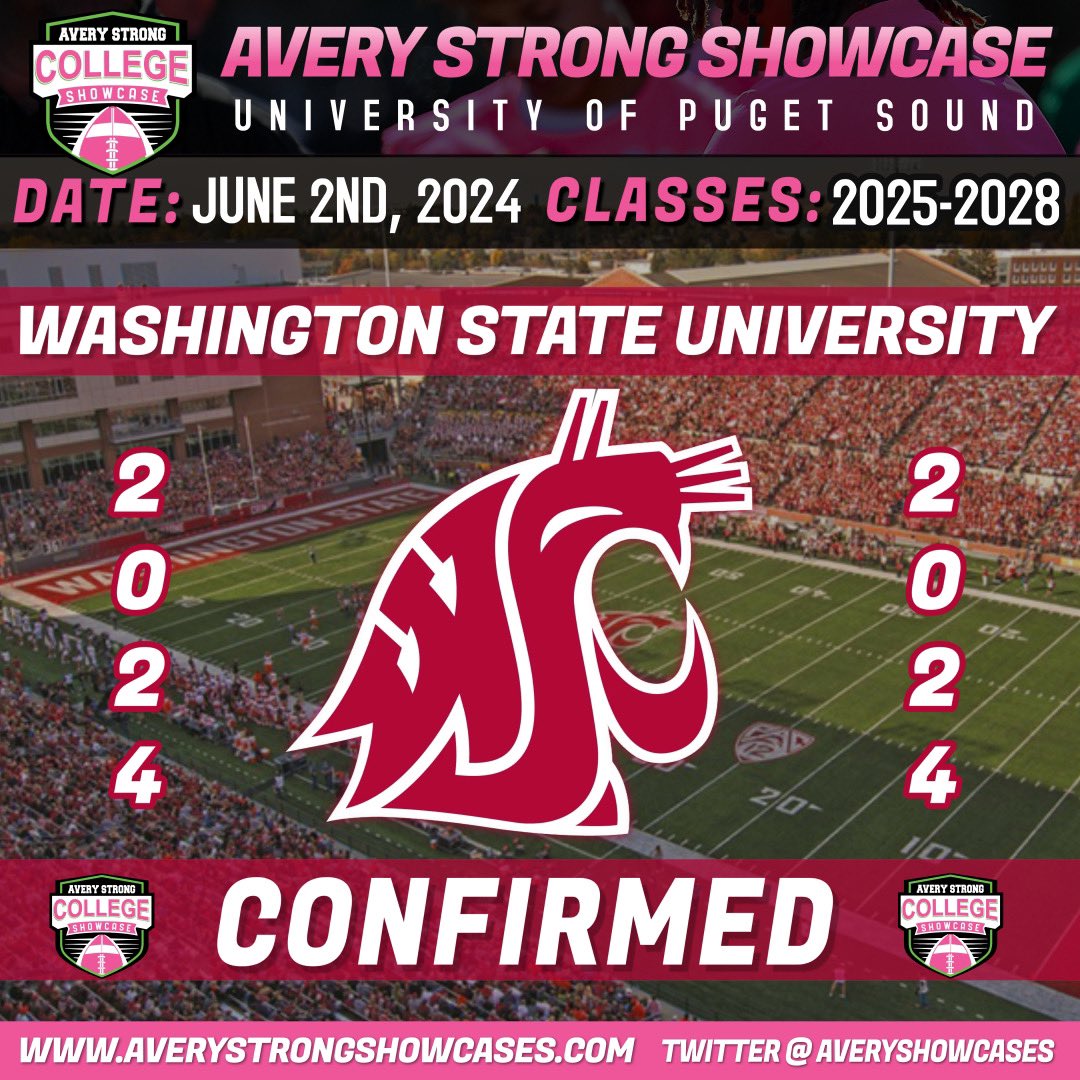 Excited to announce Washington State University will be attending our Showcase on Sunday, June 2nd ‼️📈 Get Signed Up Today ! It’s going DOWN 🔜 at University of Puget Sound 🏈 averystrongshowcases.com